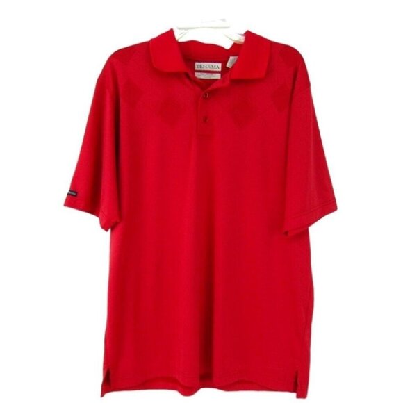 Tehama Red Diamond Weave Golf Polo Shirt Mens Size L Red Short Slv Hang Em Dry - Picture 1 of 13